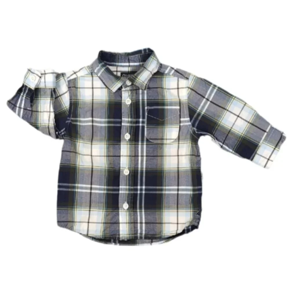 OshKosh Plaid Button Down Shirt Baby Boy 12m Long Sleeve Western Style Top